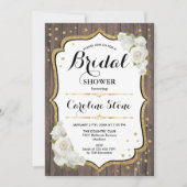 素朴ブライダルシャワー – ウッドホワイトローズ 招待状 (正面)