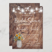 素朴ブライダルシャワー、メイソン・ジャー、ひまわりジャー 招待状 (正面/裏面)