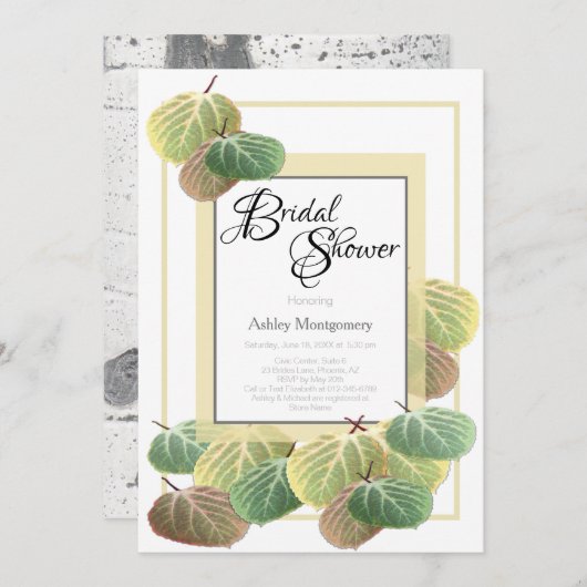 素朴ブライダルシャワー《植物》アスペンバークと葉 招待状 (正面/裏面)
