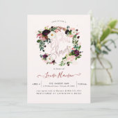 素朴ブライダルシャワー、水彩画ブルゴーニュリース 招待状 (スタンド正面)