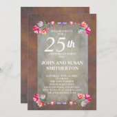 素朴ブラウンピンクパープルフローラ25周年記念 招待状 (正面/裏面)