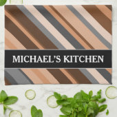 素朴ブラウン、ベ自然ージュ、グレーのストライプ。名前 キッチンタオル (折り畳み)