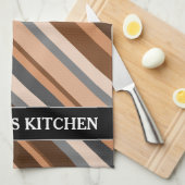 素朴ブラウン、ベ自然ージュ、グレーのストライプ。名前 キッチンタオル (四つ折り)