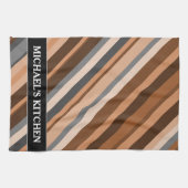 素朴ブラウン、ベ自然ージュ、グレーのストライプ。名前 キッチンタオル (横)