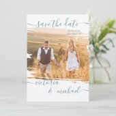 素朴ブラシ結婚線の写真日付を保存 招待状 (スタンド正面)