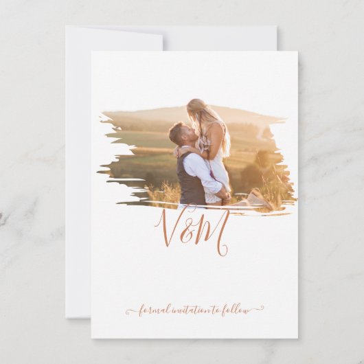 素朴ブラシ結婚線の写真日付を保存 招待状 (裏面)