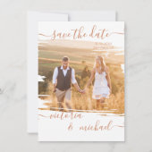 素朴ブラシ結婚線の写真日付を保存 招待状 (正面)