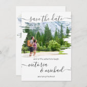 素朴ブラシ結婚線の写真日付を保存 招待状 (正面/裏面)