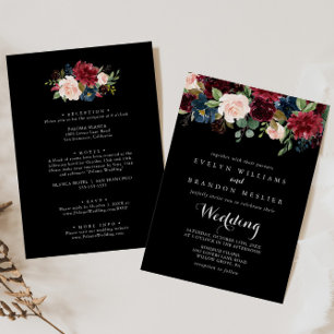 素朴ブラックボタニカルフロント&バック結婚ズ 招待状