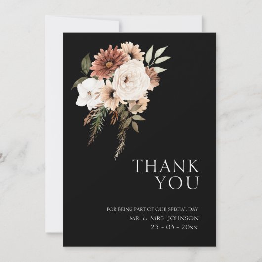 素朴ブラック&ピーチフローラ結婚ズ・サンキュー サンキューカード (正面)