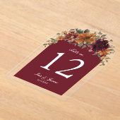 素朴ブルゴーニュさびフローラ結婚のテーブル番号 アクリル招待状 (レイダウン)