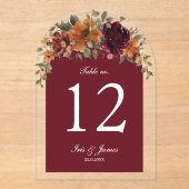 素朴ブルゴーニュさびフローラ結婚のテーブル番号 アクリル招待状 (正面)