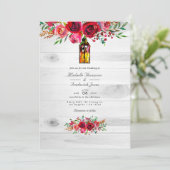 素朴ブルゴーニュとピンクのフローラQRコー結婚ド 招待状 (スタンド正面)