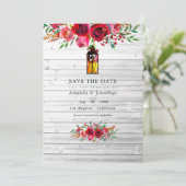 素朴ブルゴーニュとピンクの水彩フローラ結婚 セーブザデート (スタンド正面)