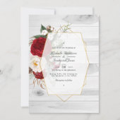 素朴ブルゴーニュと白のフローラジオメト結婚リ 招待状 (正面)
