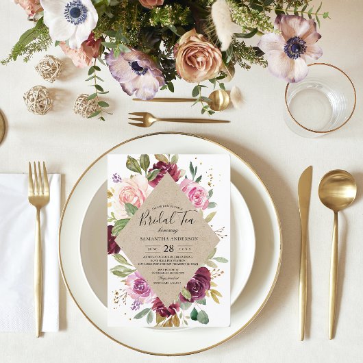 素朴ブルゴーニュのクラフトカラフルフローラ枠 招待状