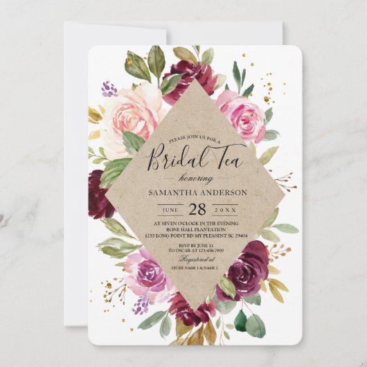 素朴ブルゴーニュのクラフトカラフルフローラ枠 招待状 (正面)