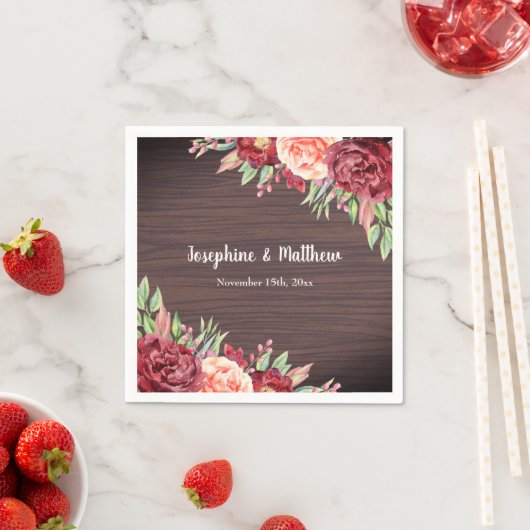 素朴ブルゴーニュフローラウォーター結婚カラー スタンダードカクテルナプキン (インサイチュ)