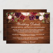 素朴ブルゴーニュフローラウッド結婚ズ詳細カード セーブザデート (正面/裏面)