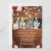 素朴ブルゴーニュフローラウッド3フォトライト結婚ズ 招待状 (正面)