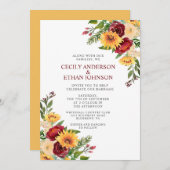 素朴ブルゴーニュフローラ黄色ひまわり結婚の 招待状 (正面/裏面)