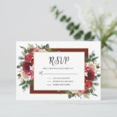 素朴ブルゴーニュ冬フローラ結婚クリスマス 出欠カード (スタンド正面)