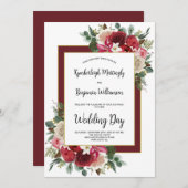 素朴ブルゴーニュ冬フローラ結婚クリスマス 招待状 (正面/裏面)