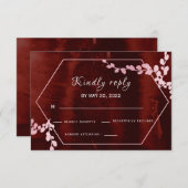 素朴ブルゴーニュ幾何学模様ピンクフローラRSVP 出欠カード (正面/裏面)
