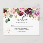 素朴ブルゴーニュ水彩の花と金ゴールド インビテーションポストカード (正面)