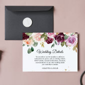 素朴ブルゴーニュ水彩の花と金ゴールド エンクロージャーカード