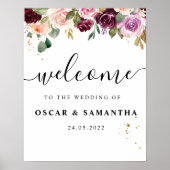 素朴ブルゴーニュ水彩の花と金ゴールド ポスター (正面)