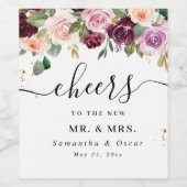 素朴ブルゴーニュ水彩の花と金ゴールド ワインラベル (シングルラベル)