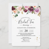 素朴ブルゴーニュ水彩の花と金ゴールド 招待状 (正面)