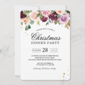 素朴ブルゴーニュ水彩の花と金ゴールド 招待状 (正面)