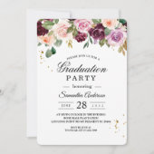 素朴ブルゴーニュ水彩の花と金ゴールド 招待状 (正面)