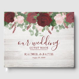 素朴ブルゴーニュ水彩フローラバラ結婚 ゲストブック