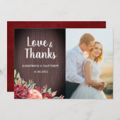 素朴ブルゴーニュ水彩フローラ写真結婚の サンキューカード (正面/裏面)