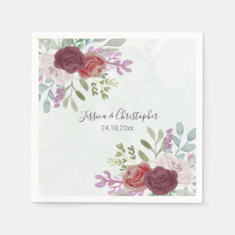 素朴ブルゴーニュ水彩フローラ結婚ズ スタンダードカクテルナプキン