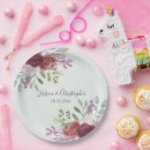 素朴ブルゴーニュ水彩フローラ結婚ズ ペーパープレート (パーティー)