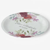 素朴ブルゴーニュ水彩フローラ結婚ズ ペーパープレート (アングル)
