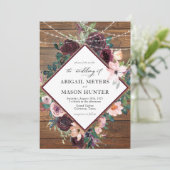 素朴ブルゴーニュ水彩フローラ結婚ズ 招待状 (スタンド正面)