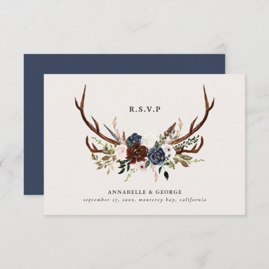 素朴ブルゴーニュ海軍フローラ結婚植物学 エンクロージャーカード (正面/裏面)