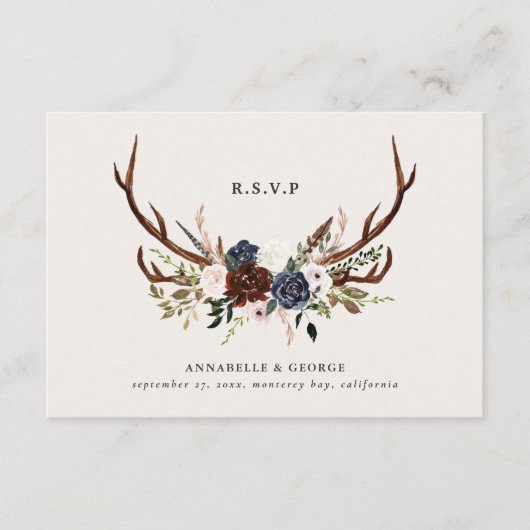 素朴ブルゴーニュ海軍フローラ結婚植物学 エンクロージャーカード (正面)