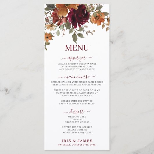 素朴ブルゴーニュ焼きオレンジ結婚フローラのメニュー プログラム (正面)