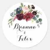 素朴ブルゴーニュ色結婚封筒用シール ラウンドシール (正面)