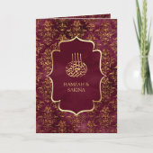 素朴ブルゴーニュ金ゴールドダマスクムリ結婚スム 招待状 (正面)