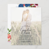 素朴ブルゴーニュ青フローラ結婚のフォト招待状 (正面/裏面)