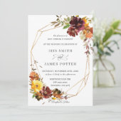 素朴ブルゴーニュ黄フローラ結婚の幾何学的 招待状 (スタンド正面)