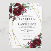 素朴ブルゴーニュBohoフローラウォーター結婚カラー 招待状 (正面/裏面)