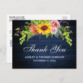 素朴ブルーウッドひまわりフローラ結婚ズ感謝してい ポストカード (正面/裏面)